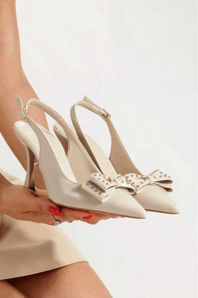 disruptor world Women's Stiletto Bowknot Pointed Toe Open Back Thin Heeled Shoes