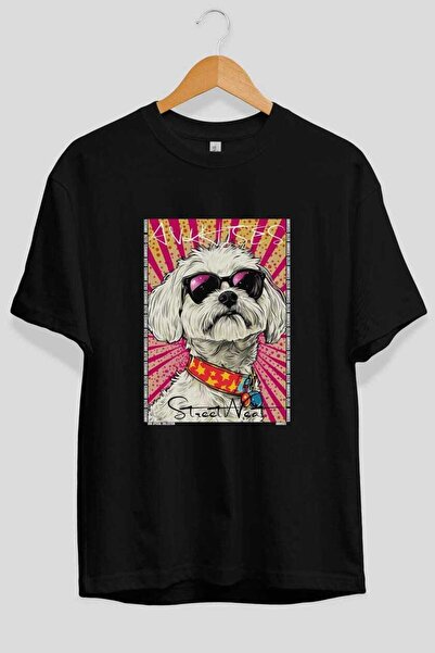 Ankhises Za ljubav prema psima 55 Front Dog printana crna oversize majica 100...