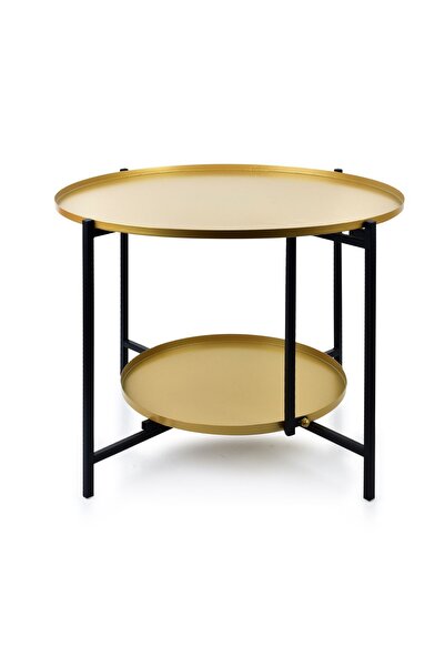 MONDEX Măsuță de cafea metalică LUCAS 60.5xH45 cm Negru și Auriu 1 buc.