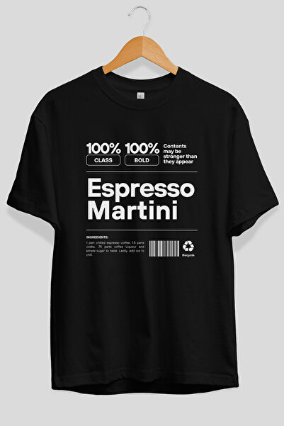 Ankhises Espresso Martini Oversize Μαύρο μπλουζάκι με στάμπα μπροστά, 100% βα...