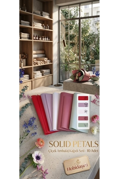 hobidaşım SOLID PETALS – Premium Çiçek Ambalaj Kağıdı Seti (10’lu Paket)