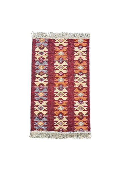 Kotonia Home Covor țesut - Decor tradițional, 60x90 cm, fundal bordo și nuanț...