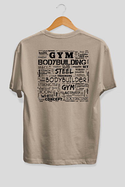 Ankhises Tricou bej cu imprimeu pe spate, supradimensionat, pentru culturism,...