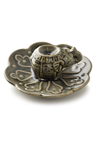 MONDEX Suport de tămâie ceramic elefant 11x11x4 cm Gri salvie 1 buc.