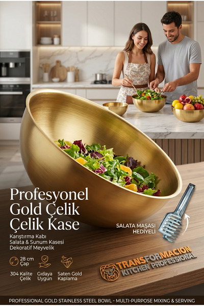 Transformacion Gold Çelik Profesyonel Kase 28 cm - Çok Amaçlı Karıştırma Kabı...
