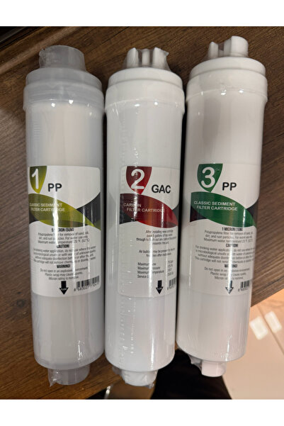 PİRAMİT 3'lü Inline Su Arıtma Filtre Seti PP + GAC + PP Kapalı Kasa Uyumlu