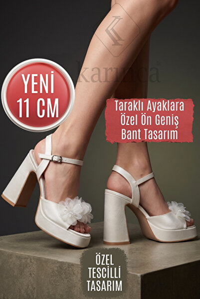 Karınca En Rahat Gelin Ayakkabısı - Tül Toka Tasarım Kalın Topuklu Gelinlik A...