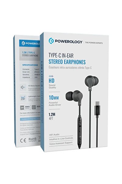 Powerology Type-C In-Ear Stereo Earphones Black