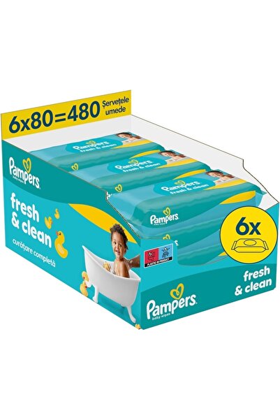Pampers Șervețele umede Fresh Clean, 6 pachete x 80 șervețele, 480 bucăți