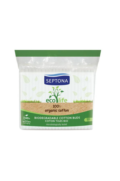 Septona Betisoare de Urechi Biodegradabile din Bumbac Organic - Life 100% Org...