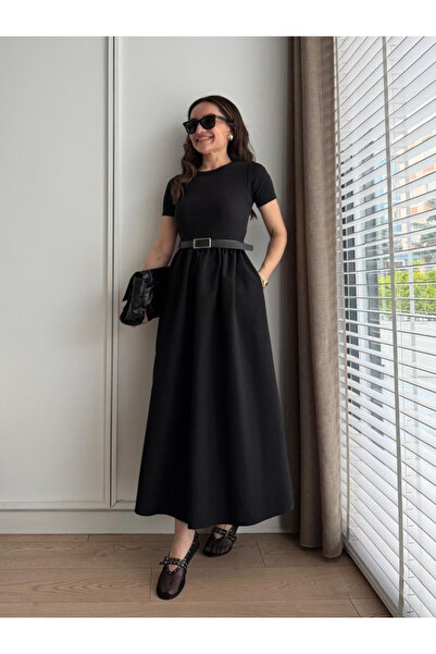 My Blog Rochie din poplin cu fustă neagră cu centură - 4113