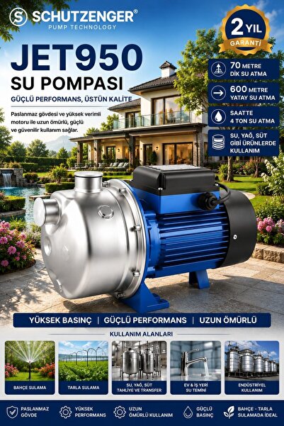 SCHUTZENGER JET950 1.5 Hp BAKIR SARGILI PASLANMAZ ÇELİK GÖVDELİ KENDİNDEN EMİ...