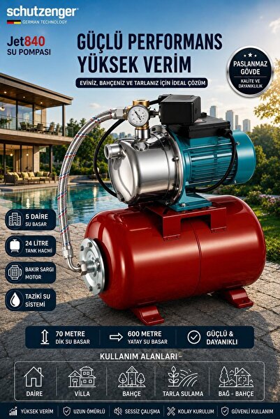 SCHUTZENGER JET840 OTOMATİK TANLI SU POMPASI 24 LİTRE TANK 1.5Hx 5 DAİRE TAZİ...