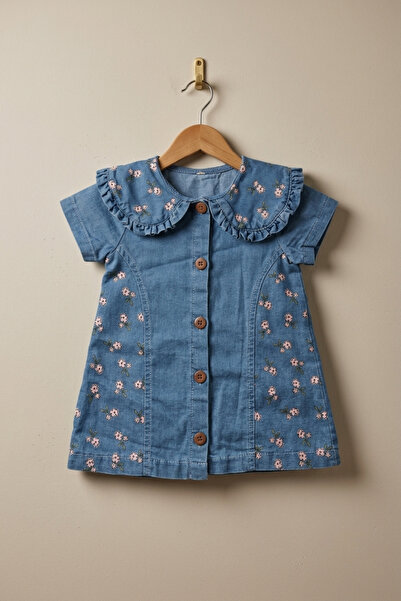 zumino Baby Girl Floral Patterned Denim Jeans Dress