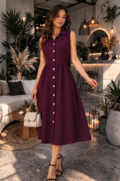 JANES Women's sleeveless collared button-down midi dress in janjan crepe (no ...