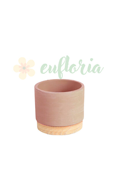 Eufloria Διακοσμητική κεραμική γλάστρα με βάση από ξύλο γλυκόριζας, Δ7εκ.