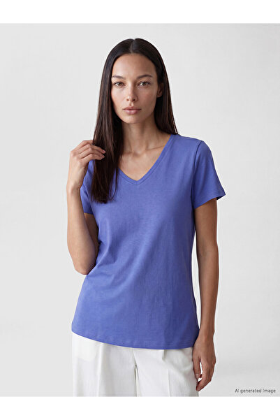 LC Waikiki Lcw Everyday Blue V-Neck Women's T-Shirt