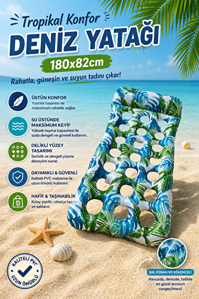 craftivio Desenli Delikli Şişme Deniz Yatağı Yastıklı Konforlu Havuz Yatağı Y...