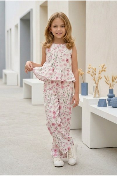 Little D&E Girl's Ruffle Sleeve Top with Scallop Embroidery and Pants Summer ...