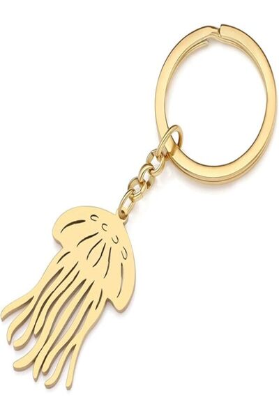 Dolphin Breloc Meduză, Amuletă Placată cu Aur, Breloc cu Animal Marin – Auriu