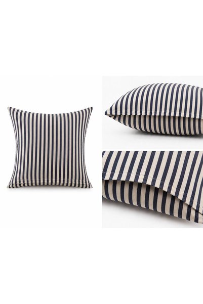 NUNA'S Atelier Thin Striped Muslin & Navy Blue Striped Bodrum Linen 2-Piece Throw Pillow Cover Set