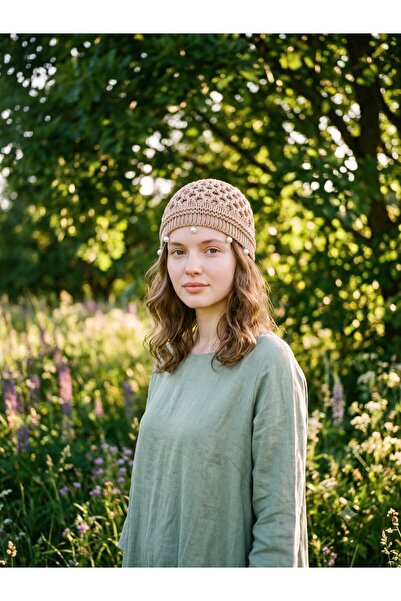 HAWWA Hand Knitted Cotton Thread Net Beanie - Special Design Bohemian Hair Ac...