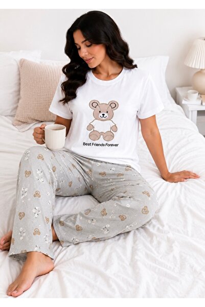 WASMA 100% Cotton Cute Bear Printing Women's Pajamas Set