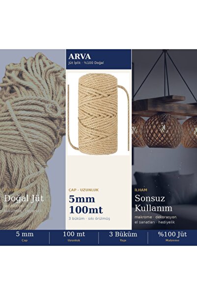 ARVA 5MM 100MT Dekoratif Jüt iplik