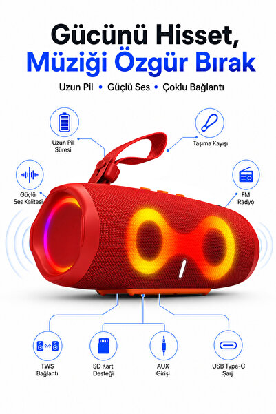 METONTECH Charce 6 Taşınabilir Bluetooth Hoparlör | RGB Led, IP65, USB, AUX, ...