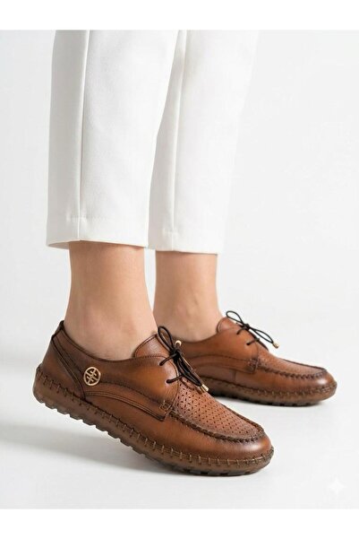 Lütfi Women's Tan Genuine Leather Orthopedic Soft Sole Summer Casual Shoes