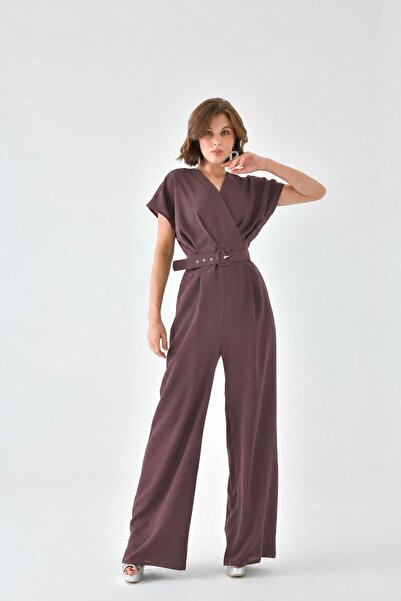 FTZ WOMEN Women's Belted Jumpsuit Brown 30724