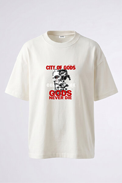 Anetos Tricou oversize alb din bumbac cu imprimeu pe spate Zeus Bust Design