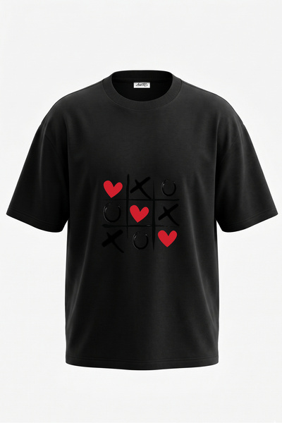 Anetos Tricou oversize negru din bumbac cu imprimeu pe spate XOXO Hearts Design