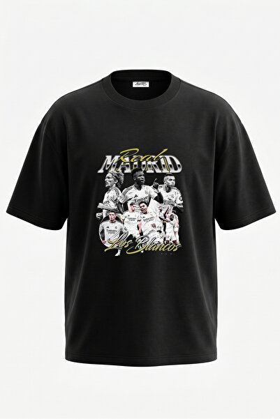 Anetos Real Madrid Los Blancos dizajn, pamučna crna oversize majica sa štampa...
