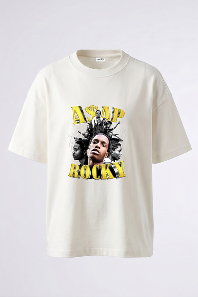 Anetos ASAP Rocky dizajn, pamučna bela oversize majica sa štampanim leđima