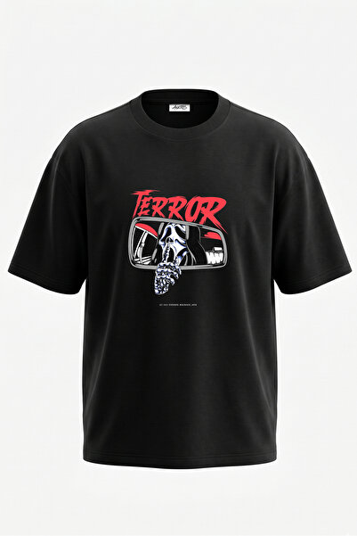 Anetos Tricou oversize negru din bumbac cu imprimeu pe spate Ghostface Terror...