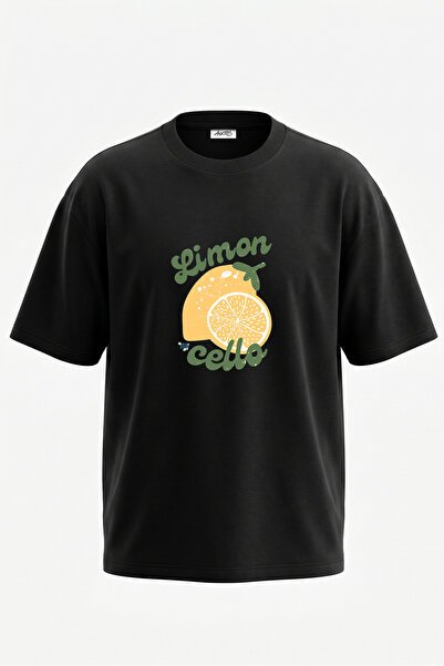 Anetos Tricou oversize negru din bumbac cu imprimeu pe spate, design Limoncello
