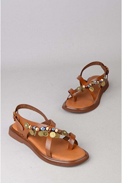 SEÇ KUNDURA Seç C305 Genuine Leather Flip-Flop Women's Sandals (Sole: 2 cm) Tan