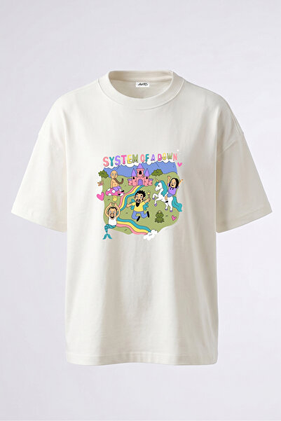 Anetos Tricou oversize alb din bumbac cu imprimeu pe spate System of a Down_1...