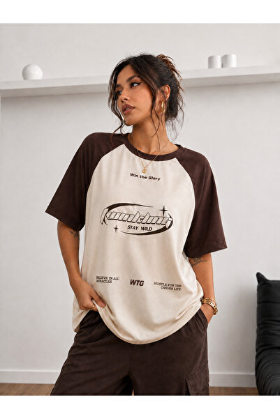 EVIus Tricou unisex Y2K cu imprimeu strălucitor, cu mâneci raglan și decolteu...