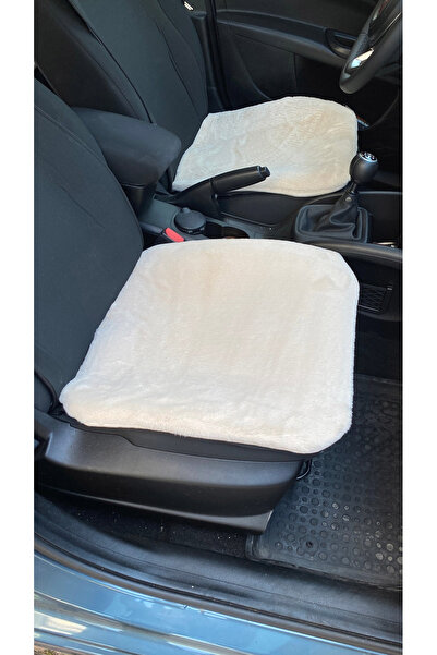 TakÇalıştır Soft Furry Plush Car Seat Protector Cushion Front 2-Piece Beige