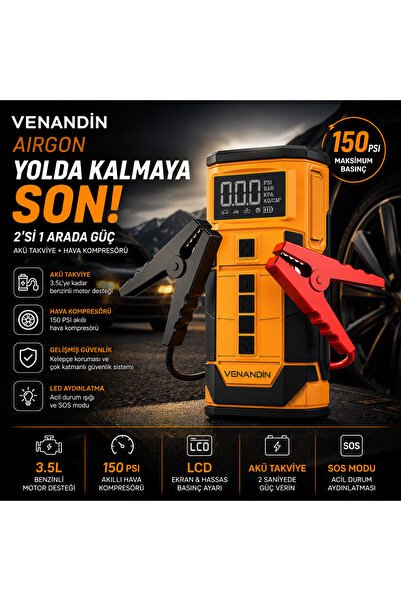 Kablosuz Akü Takviye ve Hava Kompresörü 150 PSI lastik şişirme LCD Ekranlı Araç Acil Durum Cihazı AIRGON