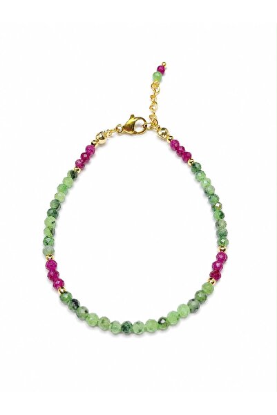 Agatella Tasarım Ruby Emerald Stone Steel Apparatus Handmade Bracelet Natural...