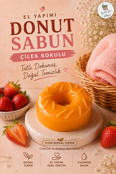 renkli izler atölyesi Strawberry Dream Donut Soap – Orange Joy (1 Piece)
