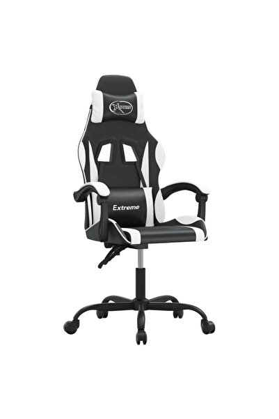 vidaxl Scaun de gaming pivotant, negru și alb, piele ecologică
