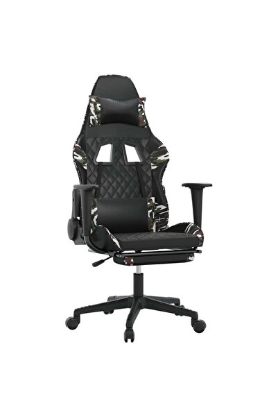 vidaxl Scaun de gaming cu suport picioare, negru/camuflaj, piele
