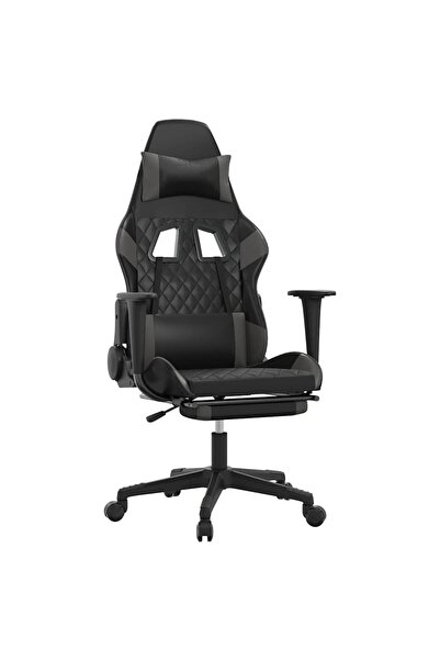 vidaxl Scaun de gaming cu masaj/suport picioare, negru/gri, piele