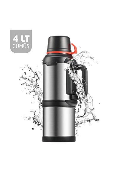 NEVVALİFE Travel Pot Çelik Gümüş Renk Termos 4 Litre 48 Saat Sıcak Soğuk Dağc...