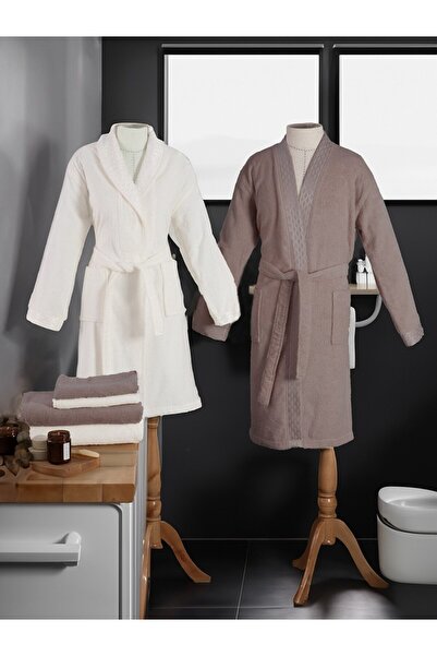 Özdilek Elissa Bathrobe Set Family Set Cream Stone - 6 Pieces