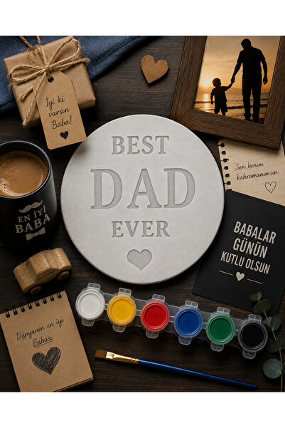 🎨 Best Dad Ever Boyanabilir Dekoratif Obje – Babalar Günü Özel Tasarım